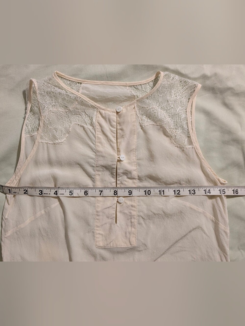 Sleeveless Cream Lace Yoke Blouse - Picture 6 of 7